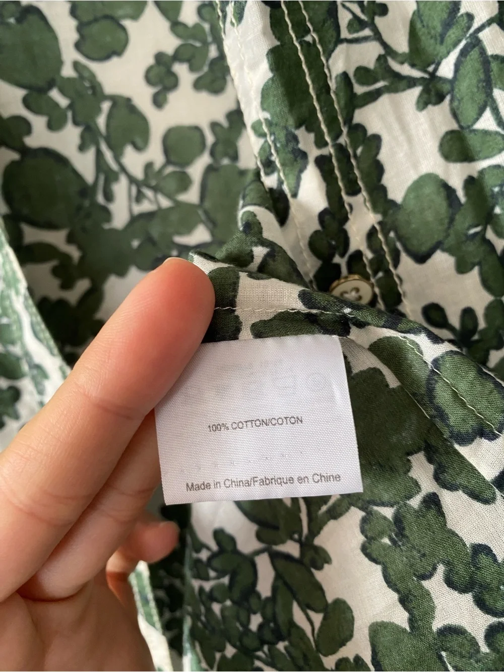 Tory Burch Womens Green White Vine Pattern Brigitte Button Up cotton top Size 6